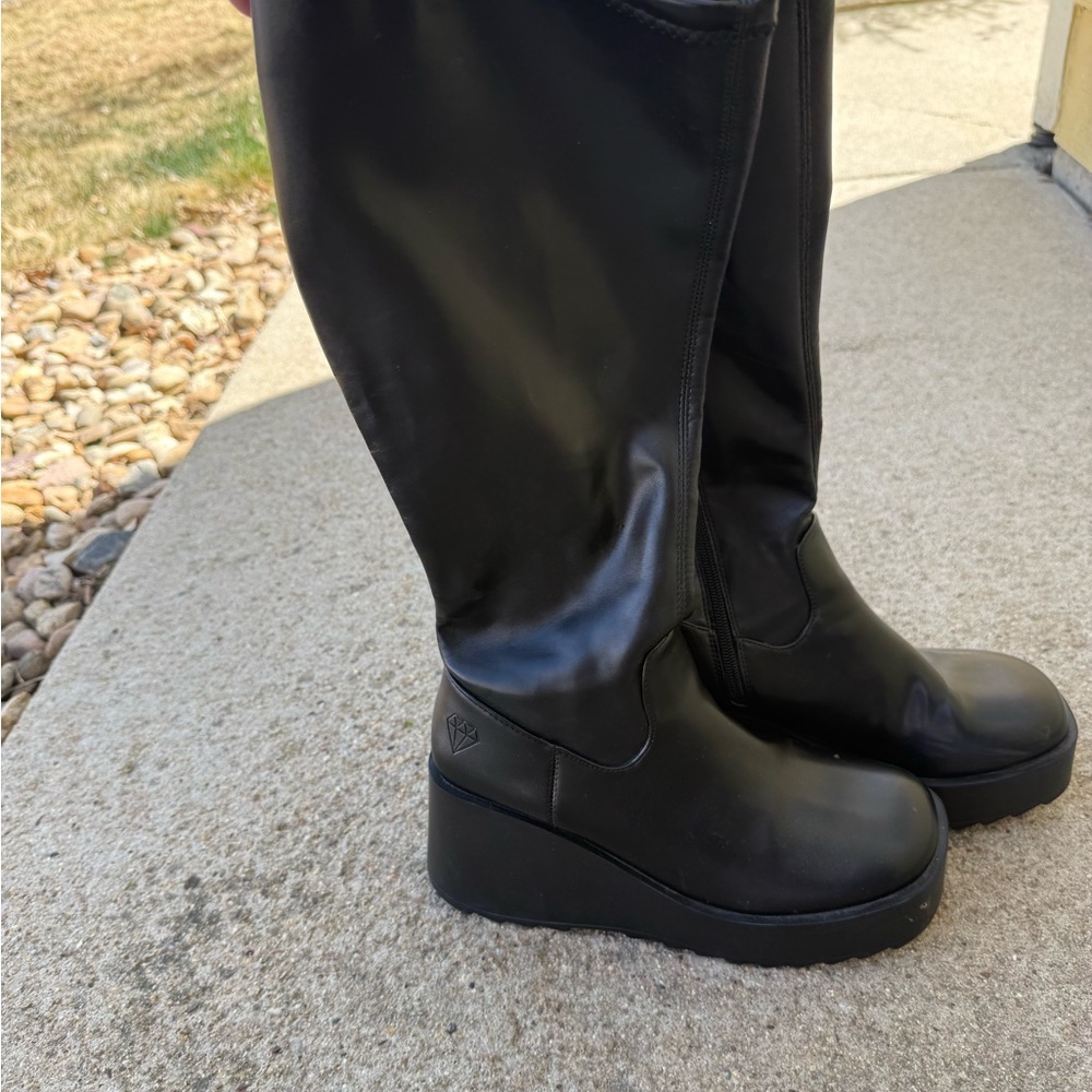 Rock & Candy Black Wedge Knee-High Boots